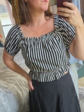 H&M Black And White Off The Shoulder Top